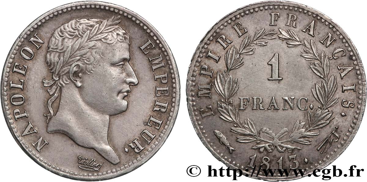 1 franc Napoléon Ier tête laurée, Empire français 1813 Utrecht F.205/72 EBC+ 