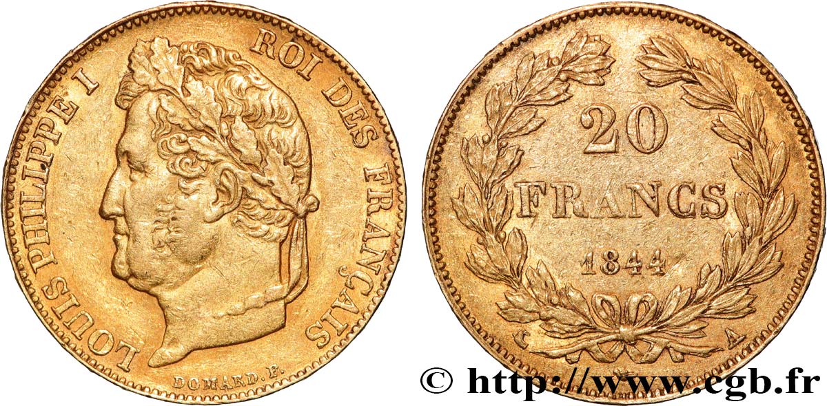 20 francs Louis-Philippe, Domard 1844 Paris F.527/31 AU 