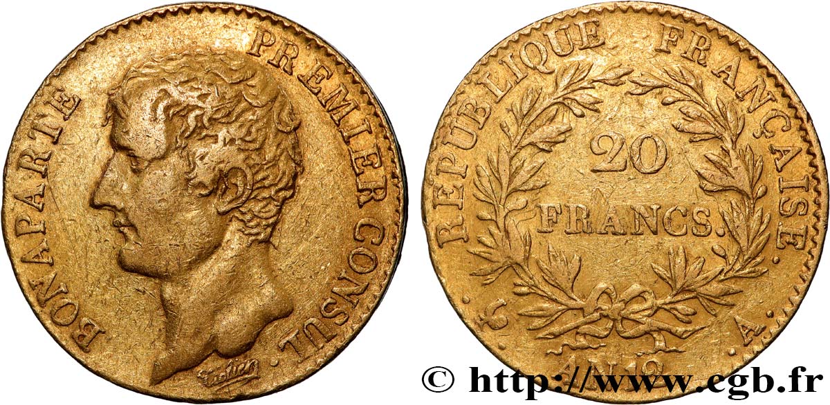 20 francs or Bonaparte Premier Consul 1804 Paris F.510/2 VF 