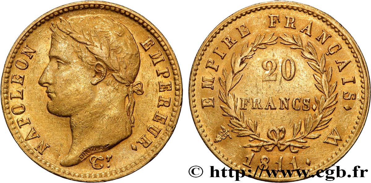 20 francs or Napoléon, tête laurée, Empire français 1811 Lille F.516/21 TTB+ 