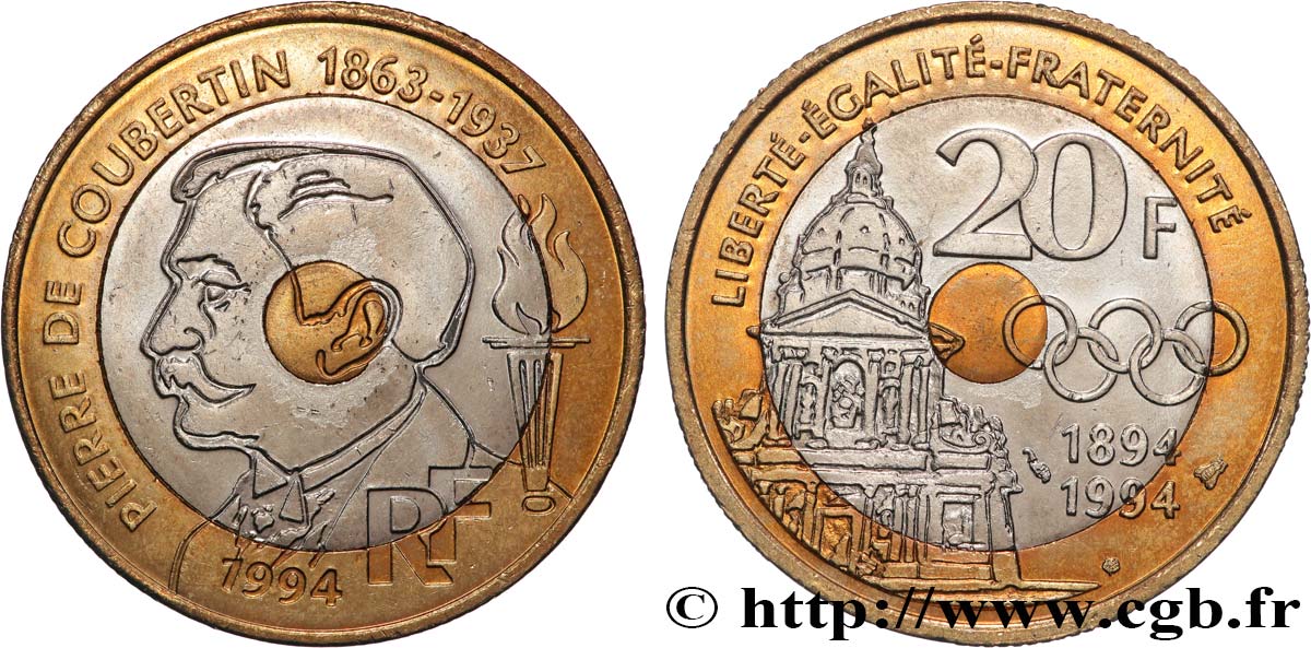 20 francs Pierre de Coubertin 1994 Pessac F.405/2 TTB+ 