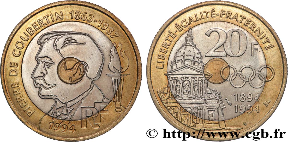 20 francs Pierre de Coubertin 1994 Pessac F.405/2 VZ+ 