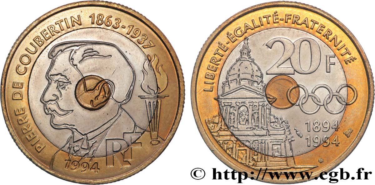 20 francs Pierre de Coubertin 1994 Pessac F.405/2 SPL 