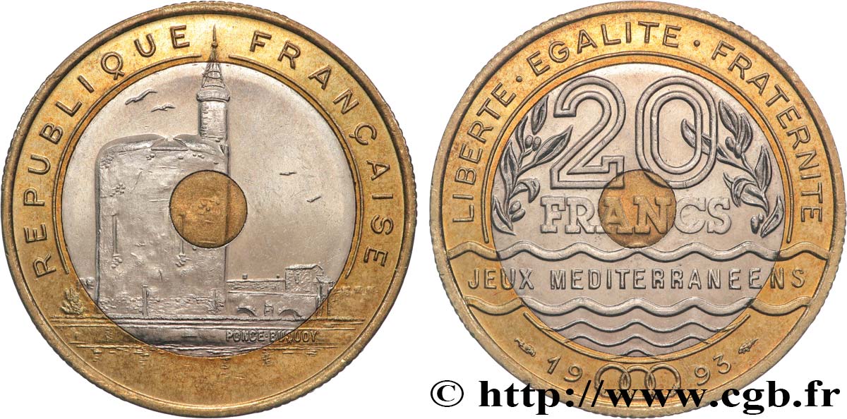 20 francs Jeux Méditerranéens 1993 Pessac F.404/2 AU 