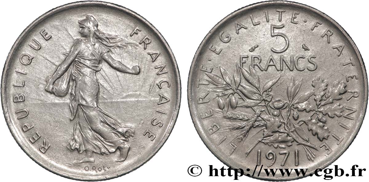 5 francs Semeuse, nickel 1971 Paris F.341/3 AU 