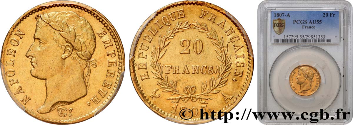 20 francs or Napoléon tête laurée, République française 1807 Paris F.515/1 VZ55 PCGS