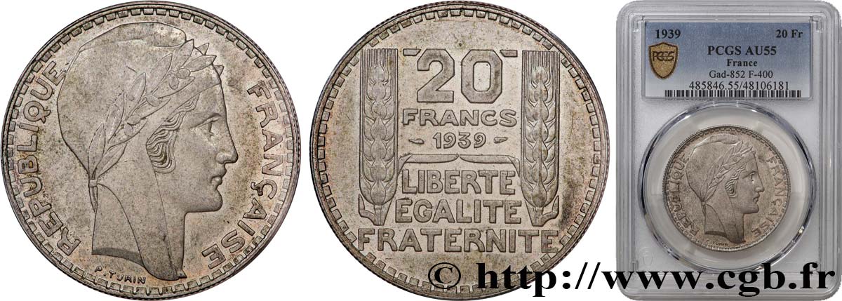 20 francs Turin 1939  F.400/10 EBC55 PCGS
