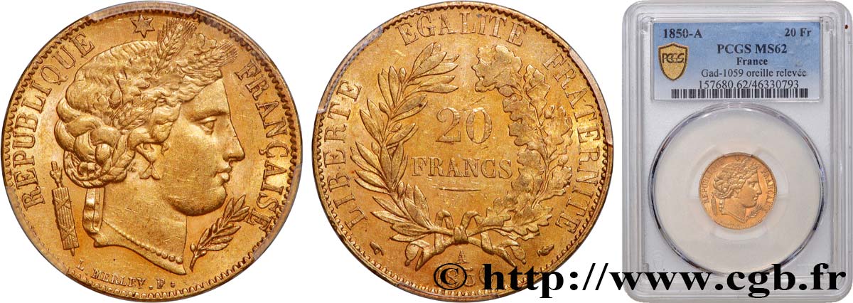 20 francs or Cérès 1850 Paris F.529/3 VZ62 PCGS