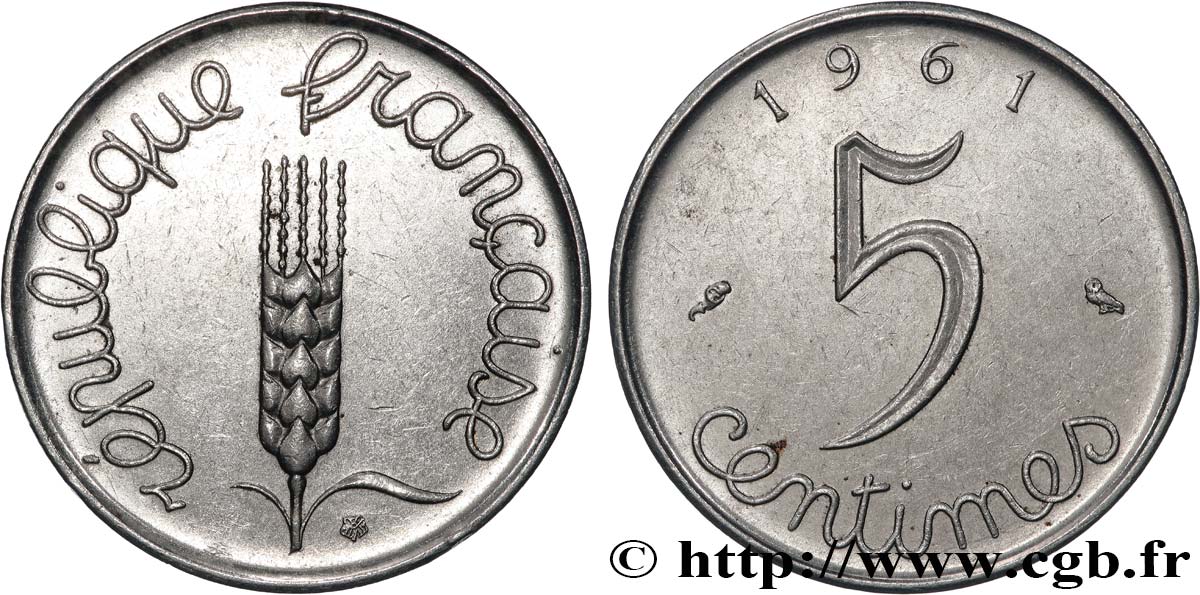 5 centimes Épi 1961  F.124/3 SUP 