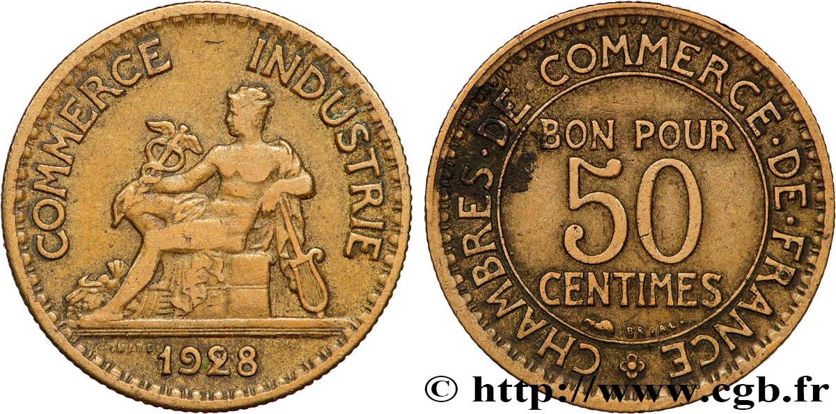 50 centimes Chambres de Commerce 1928 Paris F.191/10 TB 