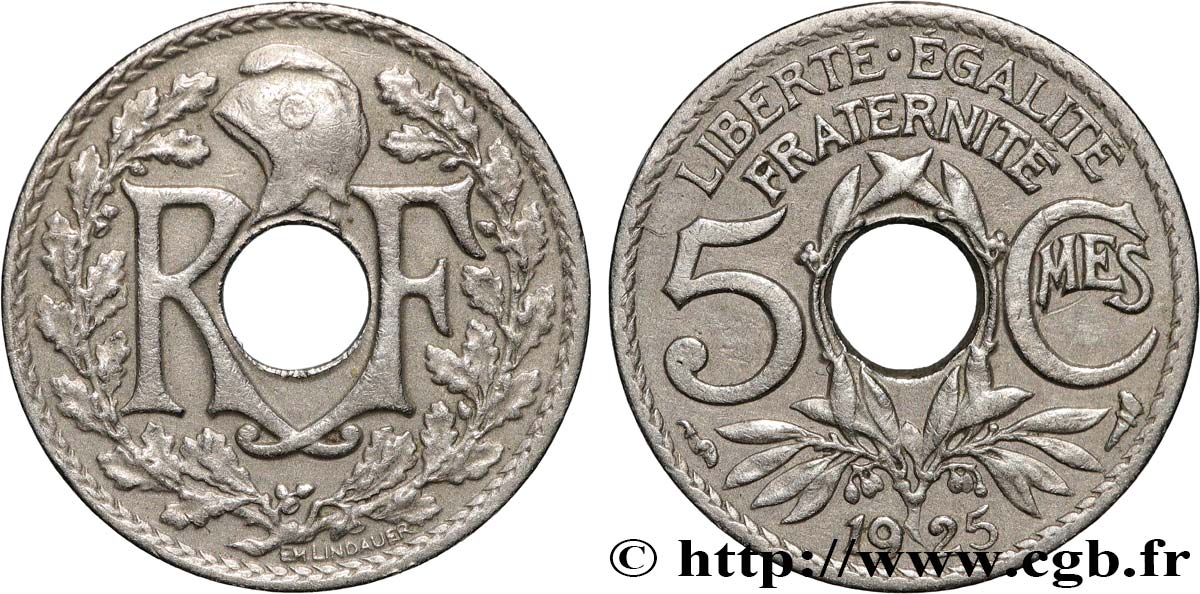 5 centimes Lindauer, petit module 1925  F.122/10 SUP60 