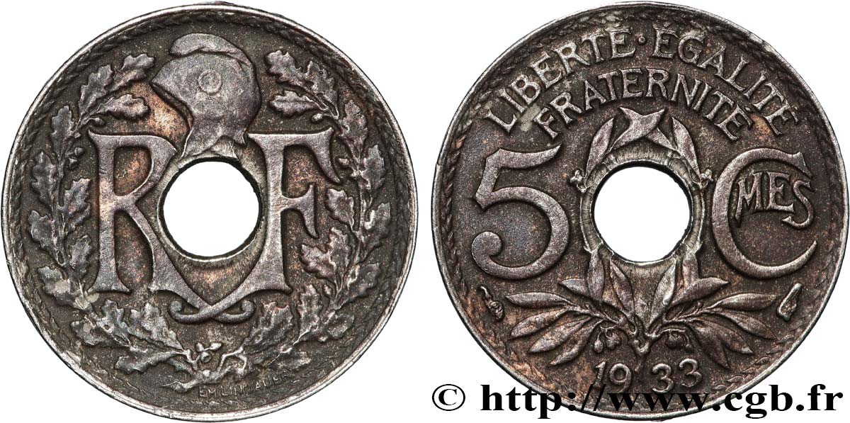 5 centimes Lindauer, petit module 1933 Paris F.122/16 AU 