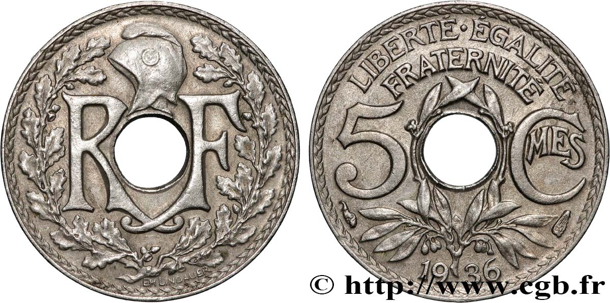5 centimes Lindauer, petit module 1936  F.122/19 VZ+ 