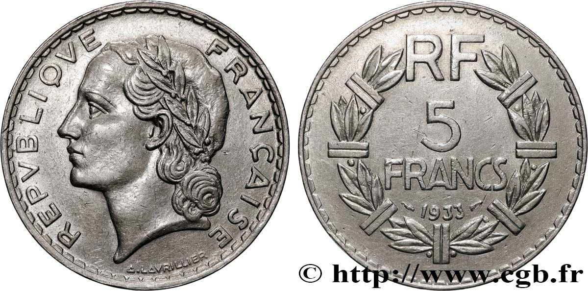 5 francs Lavrillier, nickel 1933  F.336/2 SS 