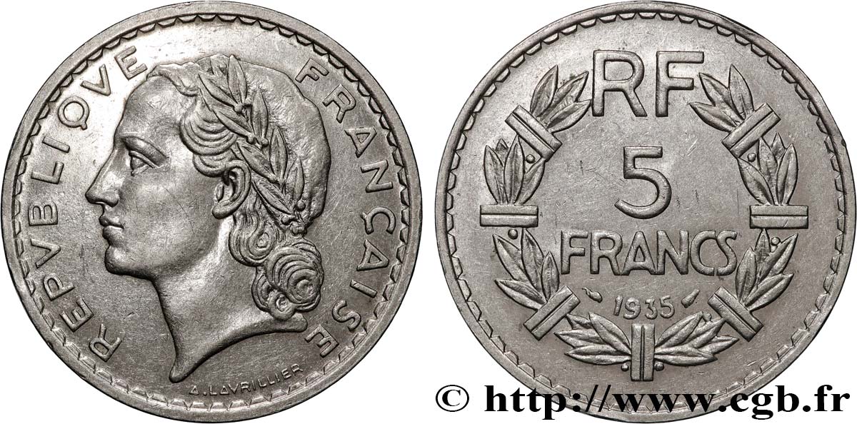 5 francs Lavrillier, nickel 1935  F.336/4 fSS 