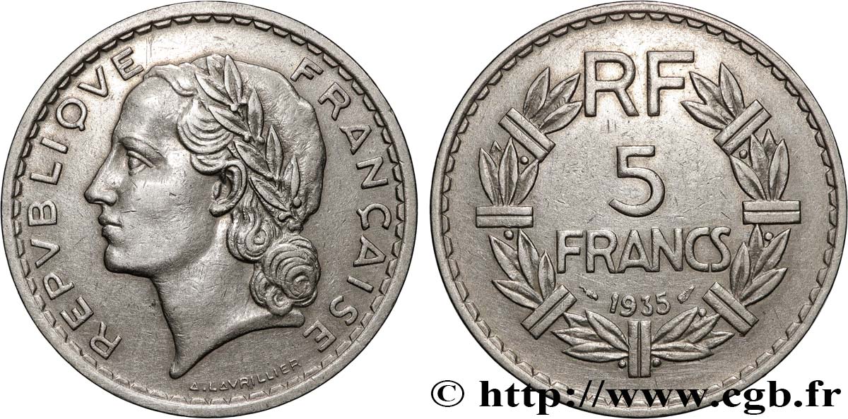 5 francs Lavrillier, nickel 1935  F.336/4 VF 