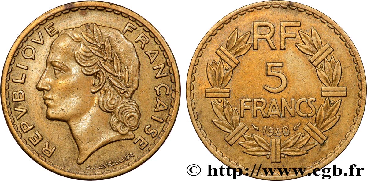 5 francs Lavrillier, bronze-aluminium 1940  F.337/4 TTB 