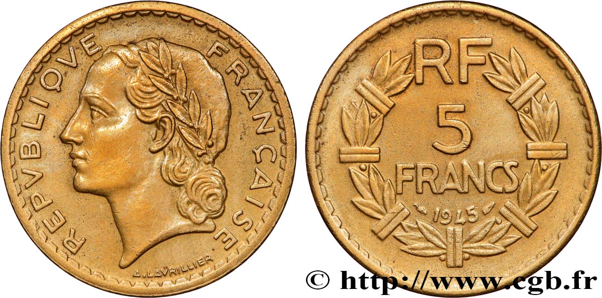 5 francs Lavrillier, bronze-aluminium 1945  F.337/5 XF 