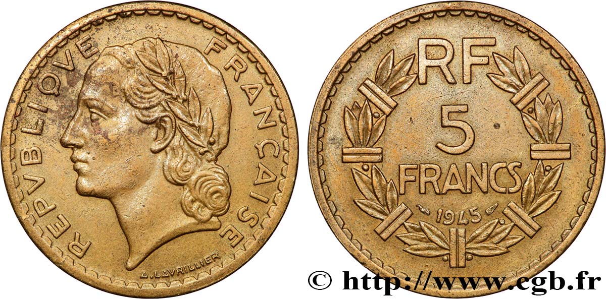 5 francs Lavrillier, bronze-aluminium 1945  F.337/5 XF 