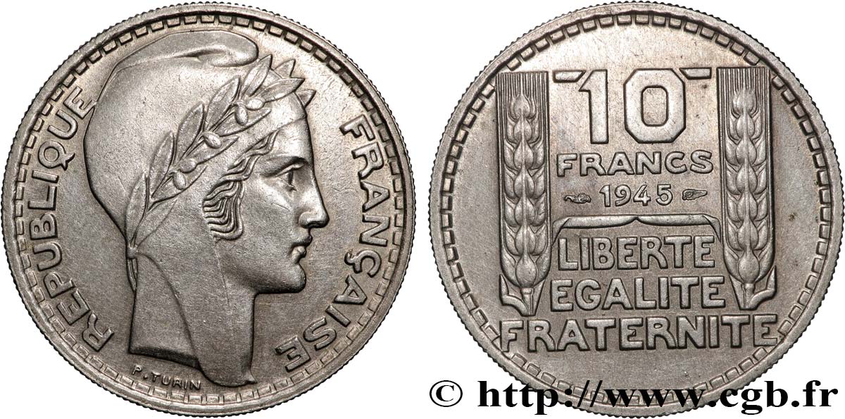 10 francs Turin, grosse tête, rameaux longs 1945  F.361/2 SUP 