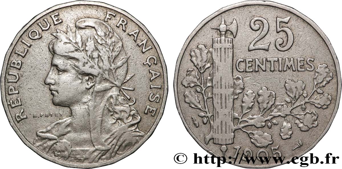 25 centimes Patey, 2e type 1905  F.169/3 VF 