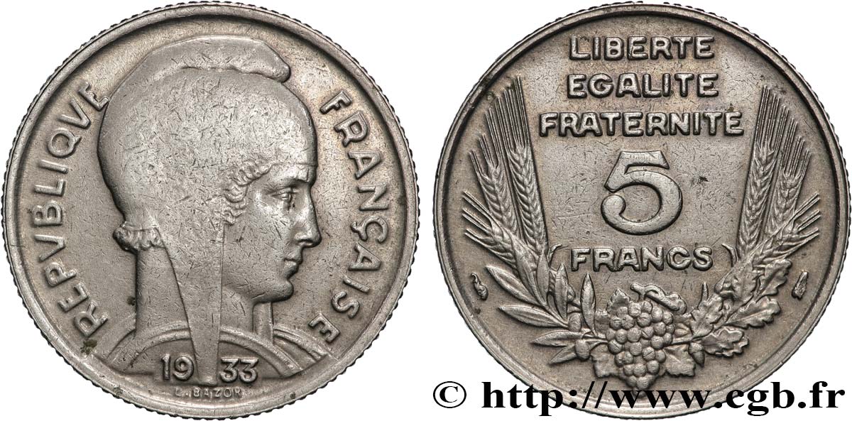 5 francs Bazor 1933  F.335/2 VF 