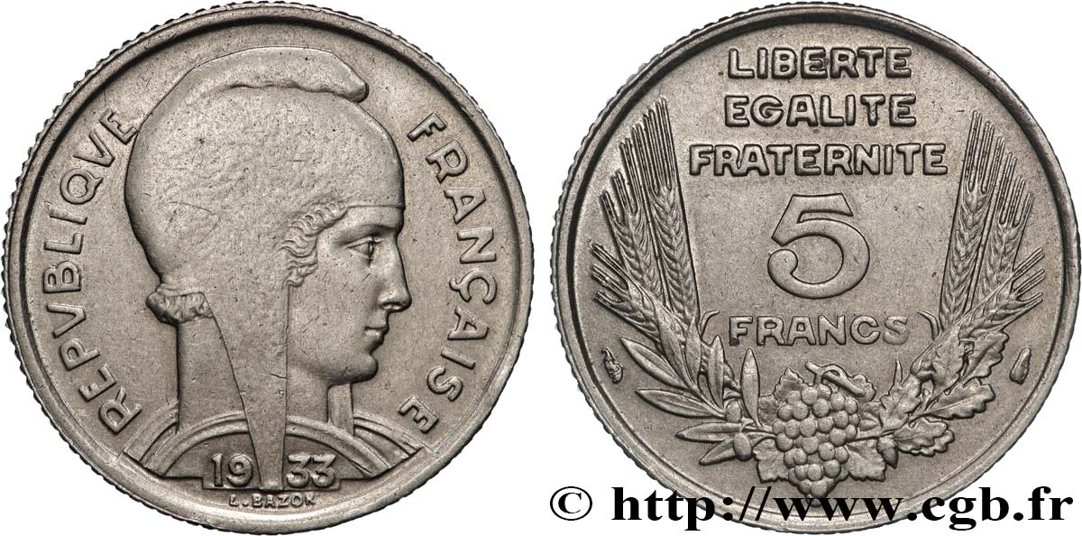 5 francs Bazor 1933  F.335/2 VF 