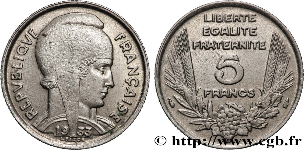 5 francs Bazor 1933  F.335/2 VF 