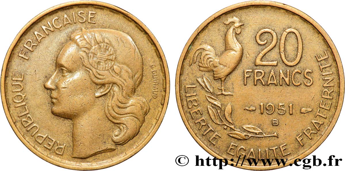 20 francs G. Guiraud 1951 Beaumont-Le-Roger F.402/8 TTB+ 
