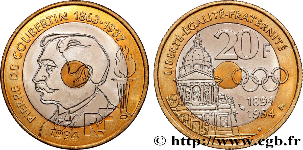 20 francs Pierre de Coubertin 1994 Pessac F.405/2 MS 