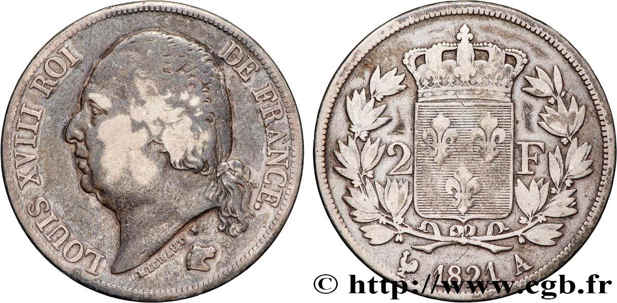 2 francs Louis XVIII 1821 Paris F.257/32 VF 