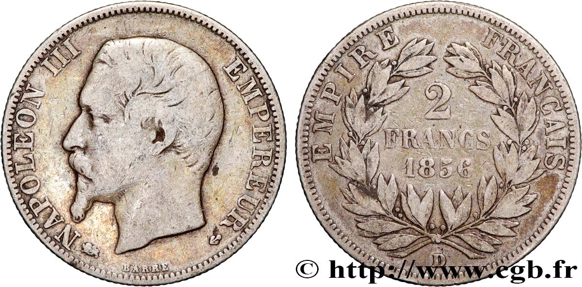 2 francs Napoléon III, tête nue 1856 Lyon F.262/8 TB 