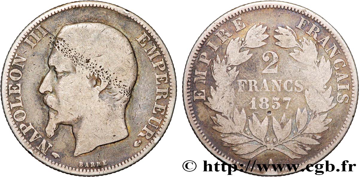 2 francs Napoléon III, tête nue 1857 Paris F.262/9 B 