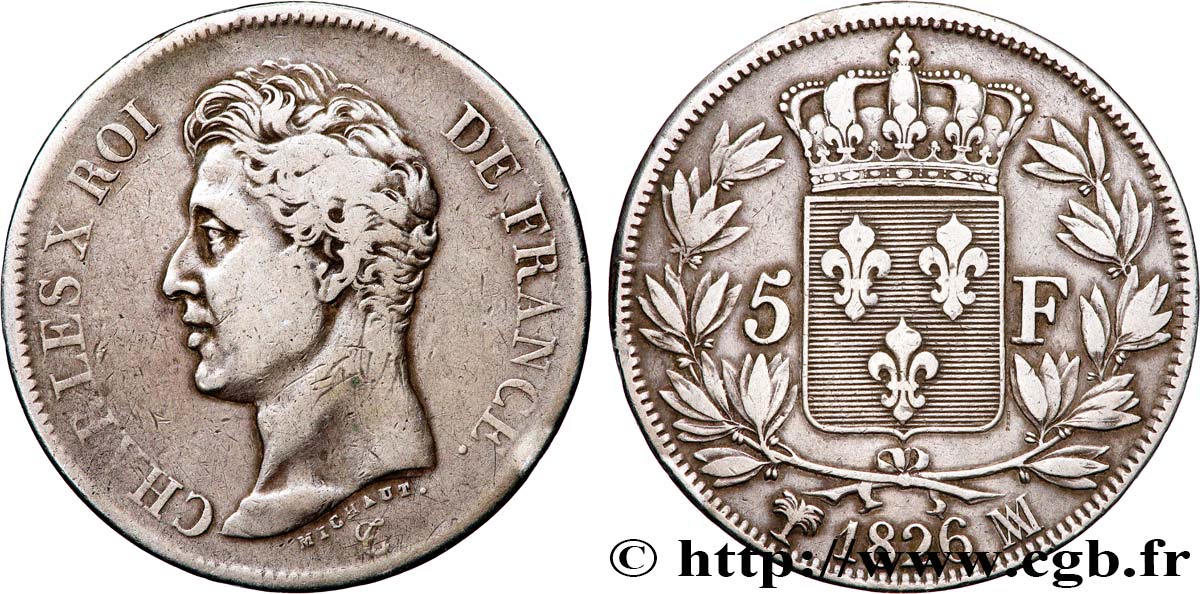 5 francs Charles X, 1er type 1826 Marseille F.310/24 VF 