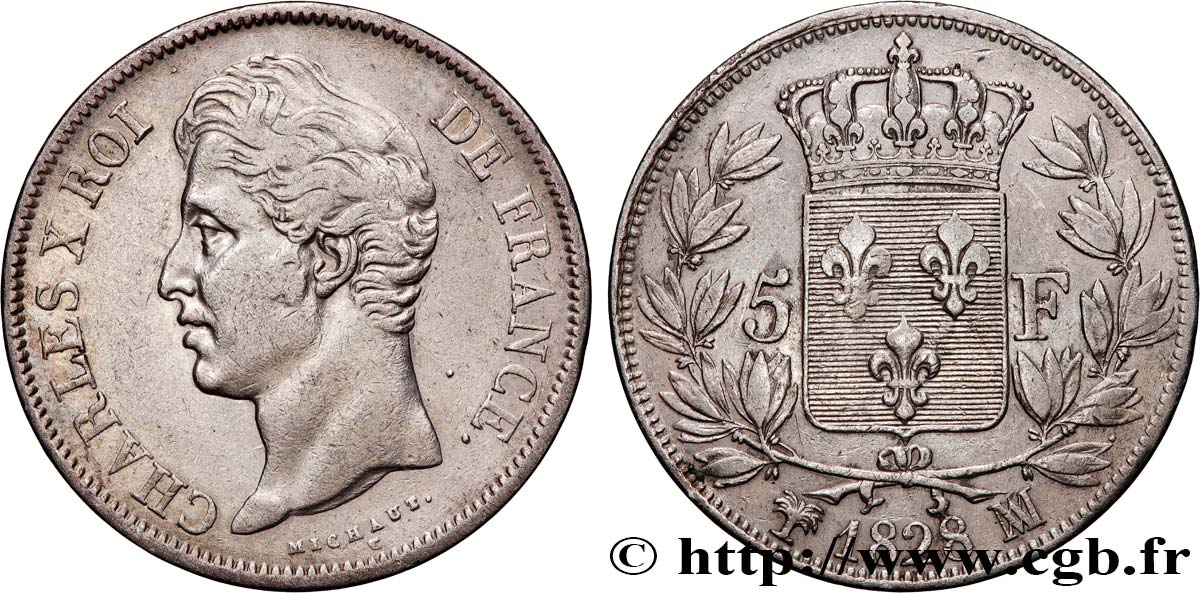 5 francs Charles X, 2e type 1828 Marseille F.311/23 q.BB 