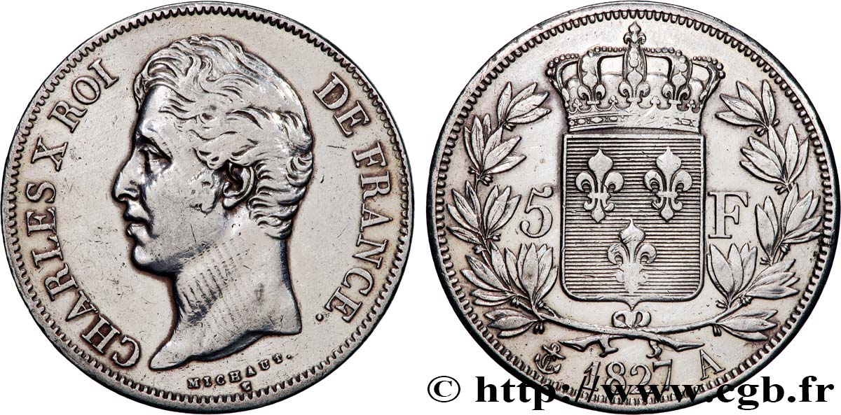 5 francs Charles X, 2e type 1827 Paris F.311/1 XF 