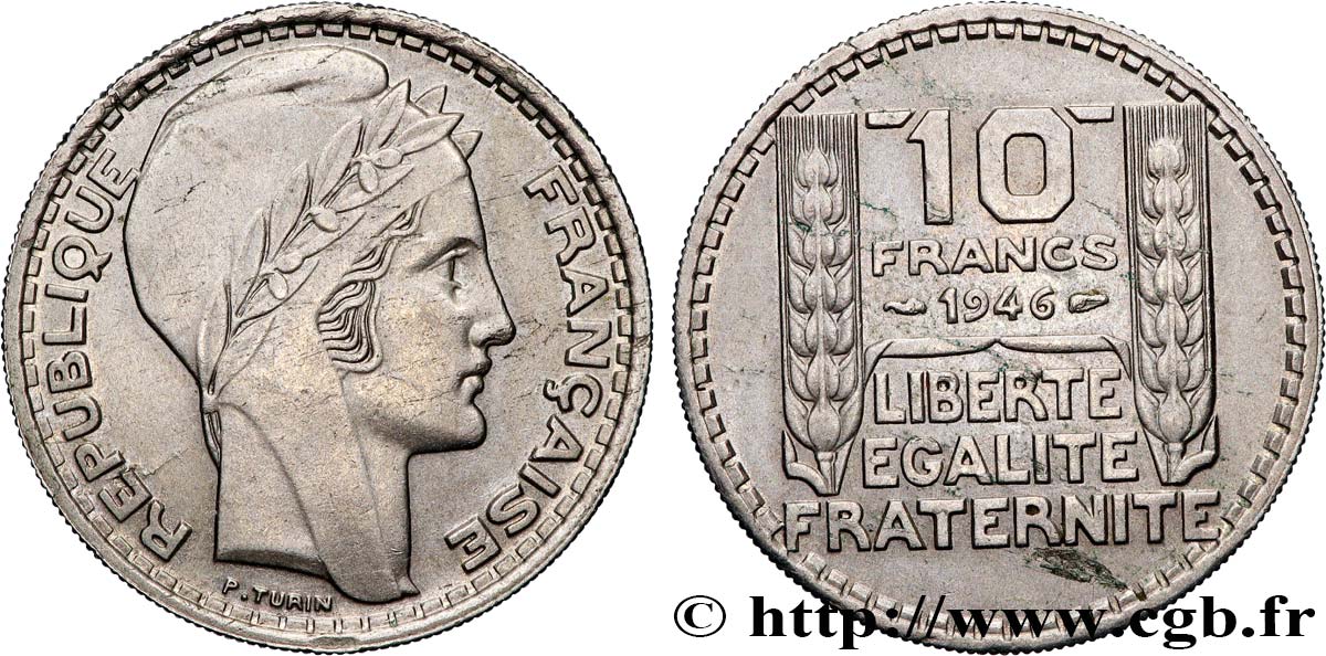 10 francs Turin, grosse tête, rameaux longs 1946 Paris F.361/3 BB 