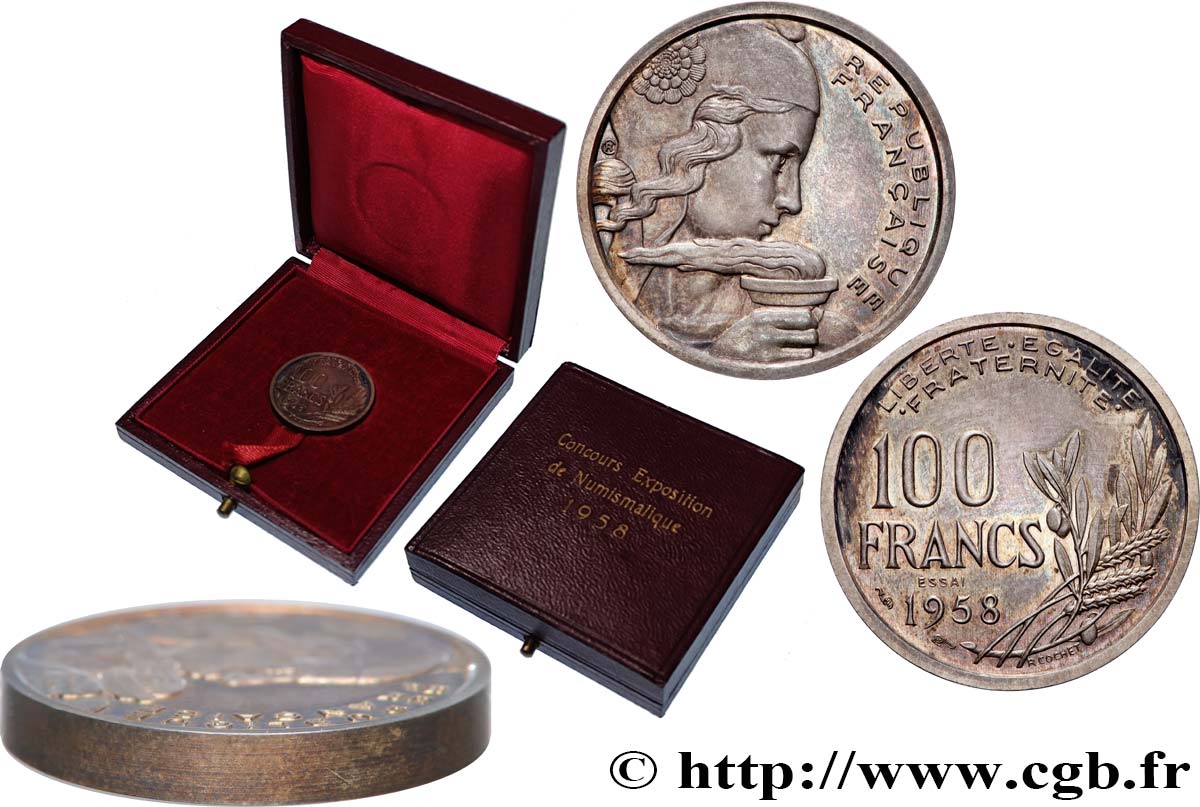 Essai-piéfort de 100 francs Cochet en argent 1958 Paris GEM.230 EP2 SPL 
