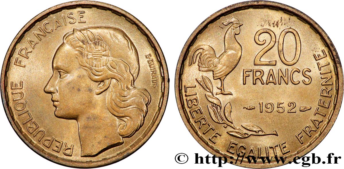 20 francs G. Guiraud 1952  F.402/9 MS64 