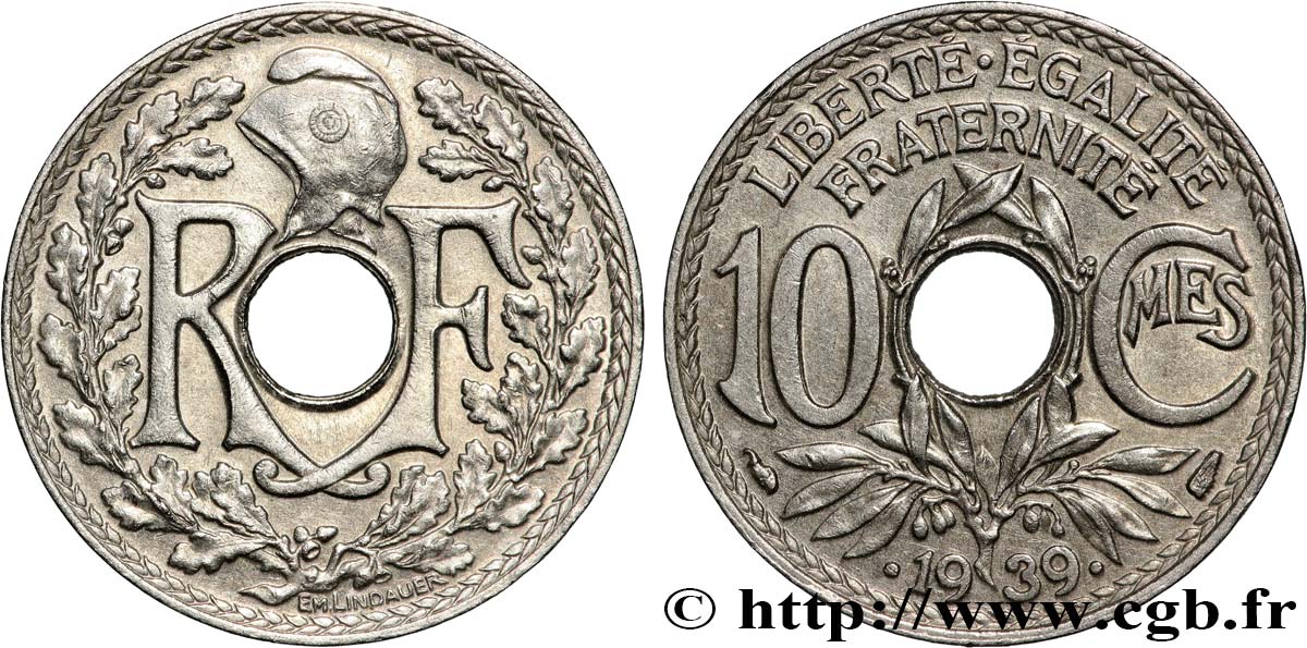 10 centimes Lindauer, maillechort 1939  F.139/3 MS 