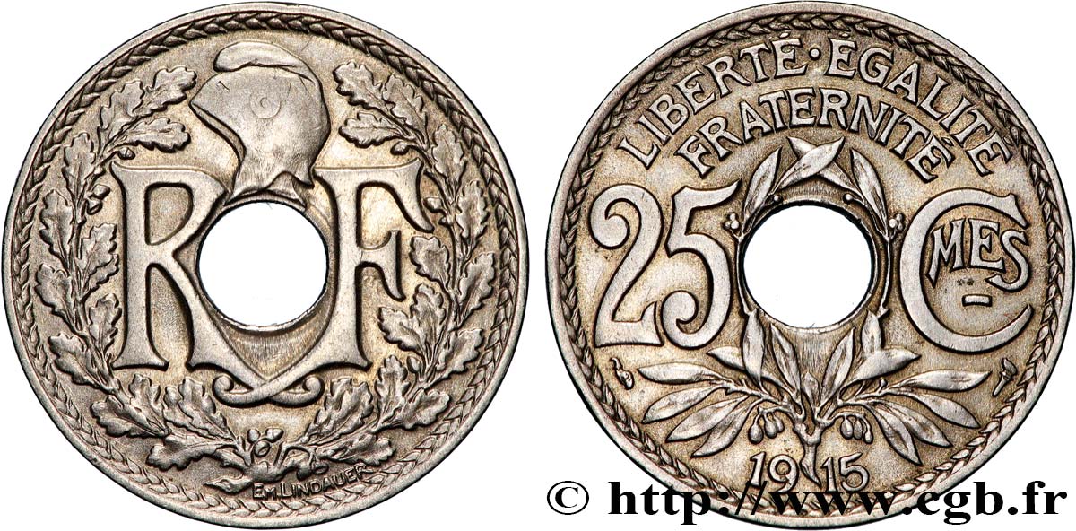 25 centimes Lindauer, Cmes souligné 1915  F.170/3 XF 