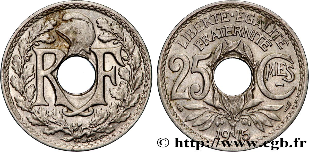 25 centimes Lindauer, Cmes souligné 1915  F.170/3 MBC 