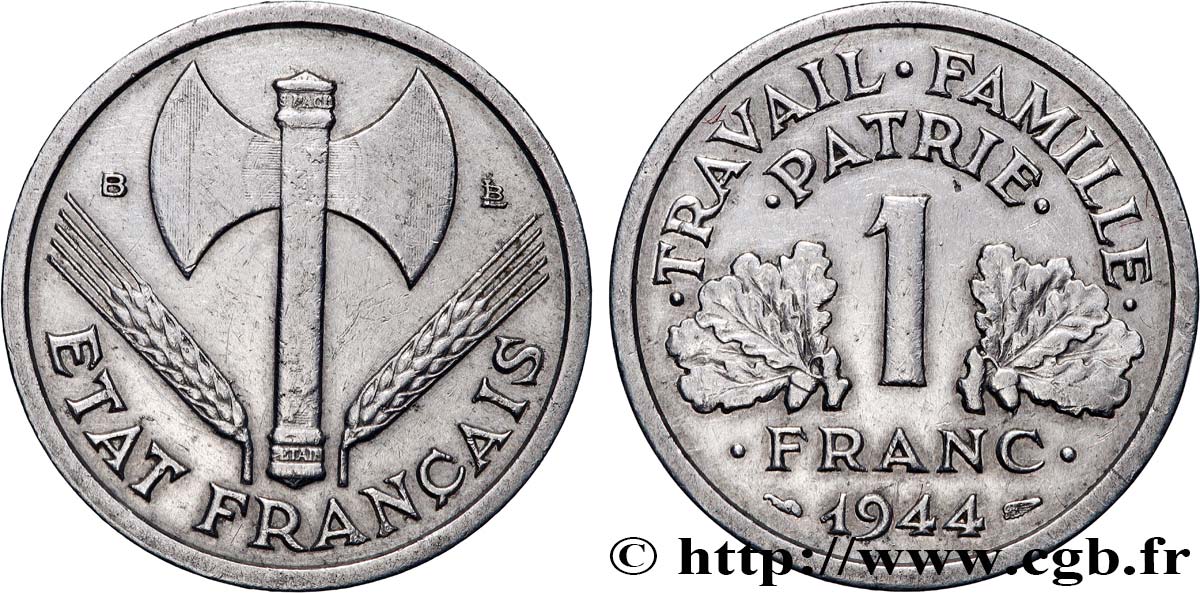 1 franc Francisque, légère 1944 Beaumont-Le-Roger F.223/6 B+ 