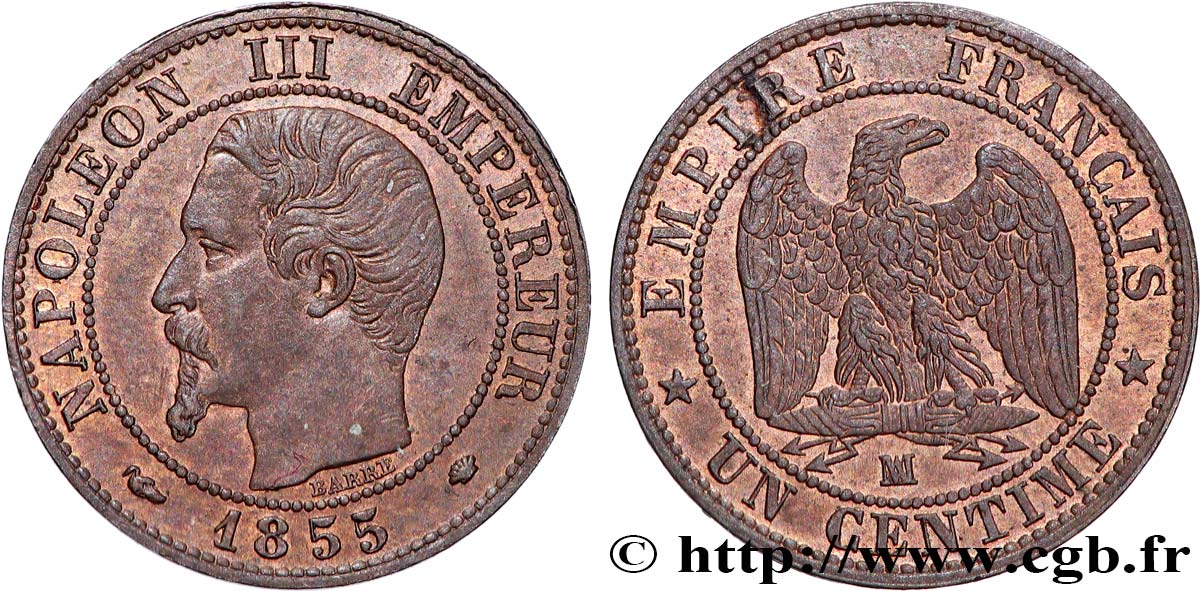 Un centime Napoléon III, tête nue 1855 Marseille F.102/23 SPL61 