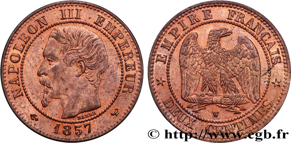Deux centimes Napoléon III, tête nue 1857 Lille F.107/51 MS61 