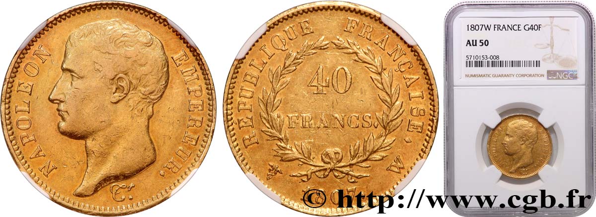 40 francs or Napoléon tête nue, type transitoire 1807 Lille F.539/5 SS50 NGC