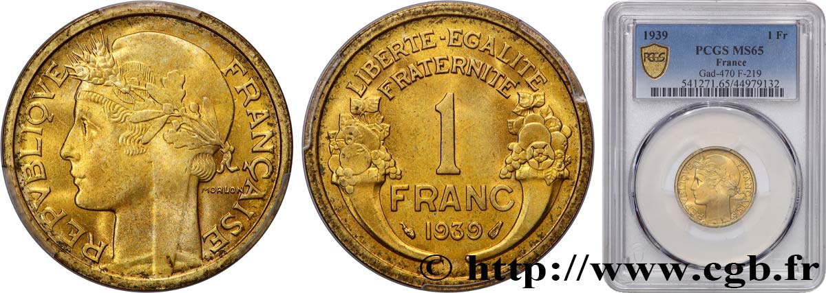 1 franc Morlon 1939 Paris F.219/10 MS65 PCGS