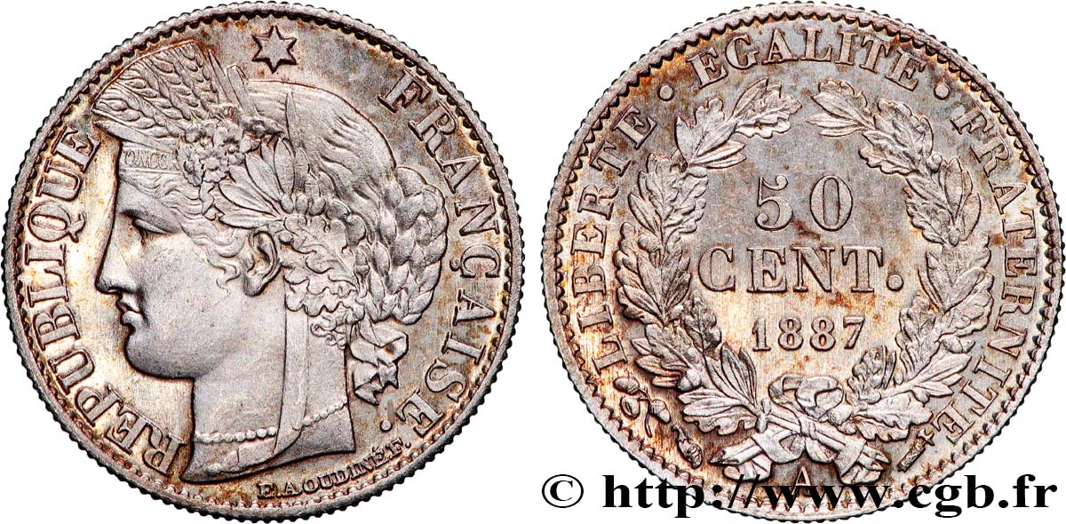 50 centimes Cérès, Troisième République 1887 Paris F.189/12 SC63 