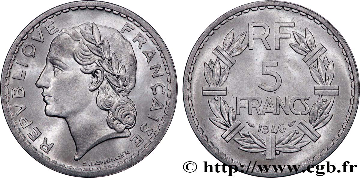 5 francs Lavrillier, aluminium 1946  F.339/6 fST 