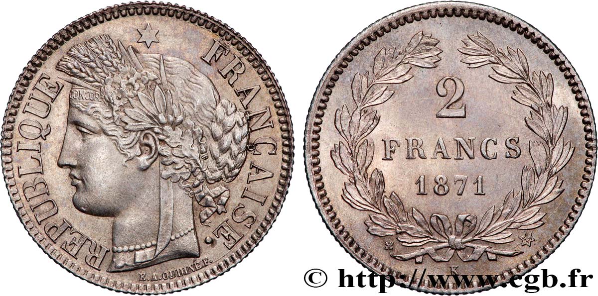 2 francs Cérès, sans légende 1871 Bordeaux F.264/4 MS63 